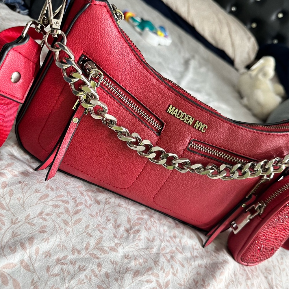 Madden NYC Bold Red Chain Shoulder Bag